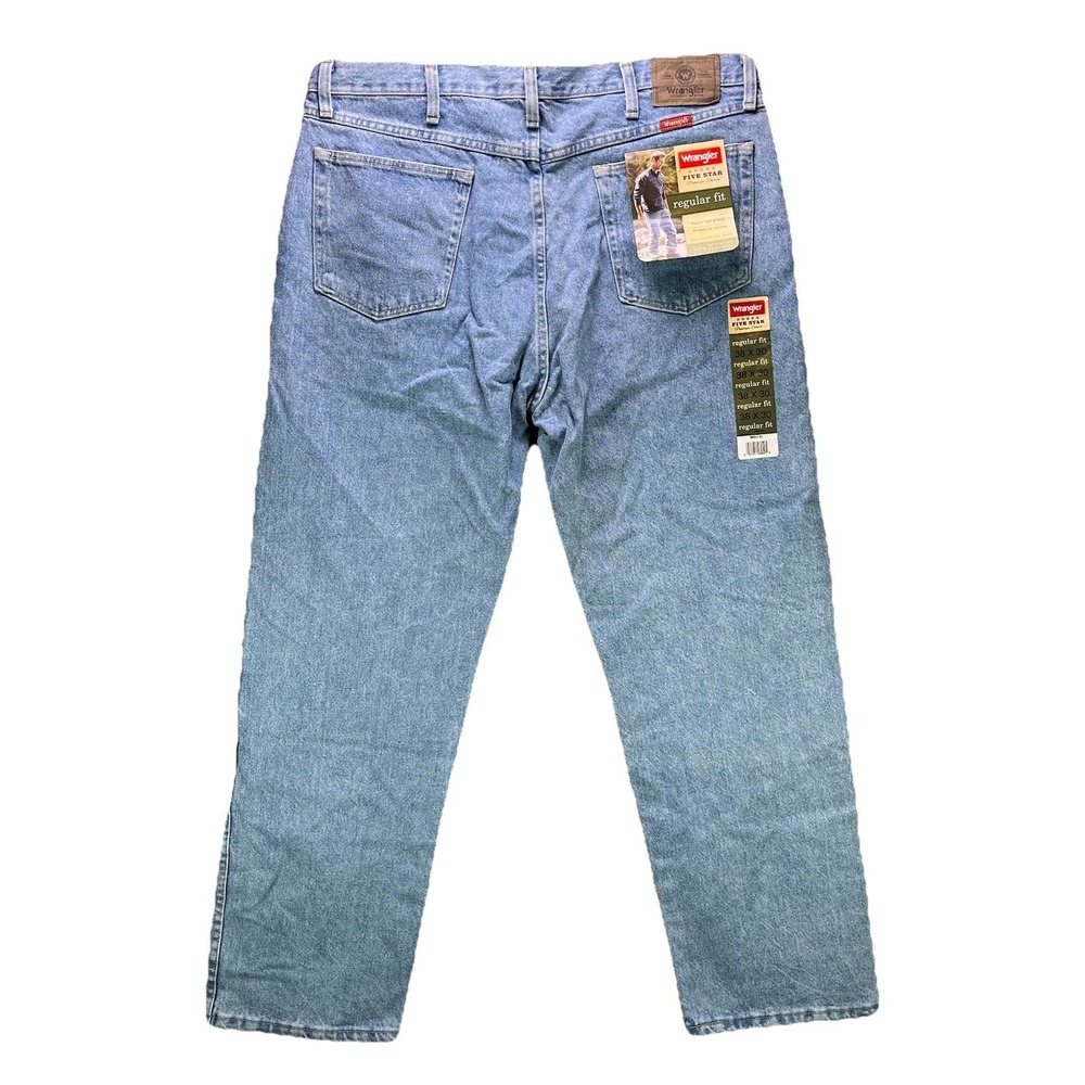 Wrangler Five Star Regular Fit Jeans Mens 38x30 Blue Light Wash Straight NWT
